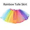 Rainbow tutu skirt for girls with multi-color mesh layers and purple satin waist bow - Rainbow Mesh Tutu Skirt
