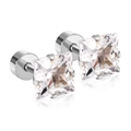 Classic square-cut cubic zirconia stud earrings with silver four-prong stainless steel setting - White Zirconia / 6mm / Steel