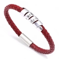 Bracciale da uomo in pelle intrecciata rossa con chiusura magnetica e perle d'argento - Rosso