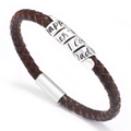 Dark brown braided leather bracelet for men with silver beads and magnetic clasp closure - Father's Day Brown