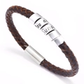 Brown braided leather bracelet with silver beads engraved You are my Sunshine - Brown