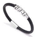 Men's black braided leather bracelet with silver beads engraved Happy Father's Day - Father's Day Black