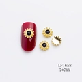 Ciondoli per unghie a fiore dorato con strass neri per nail art fai da te 7x7mm - Girasole d'Oro Pietra Nera (LF1658) / 7*7mm