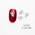 Bijoux d'ongles en forme de cœur argenté avec strass blancs doubles 5,5x6,6mm - Coeur Argenté Strass Blanc (LF1679) / 5.5*6.6MM