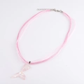 Detail of pink gauze cord necklace featuring a glittery mermaid tail pendant and metal clasp - Small Pink Tail (9)