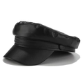 Detail view of the black faux leather texture and stitching on this classic newsboy cap - M(56-58cm) / Plain Style / Black (PU Leather)