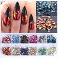 Macro detail of 12-grid nail art foil flakes set showing colorful metallic textures - 12 Compartment Irregular Foil Flakes (CBH)