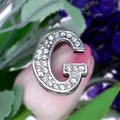 DIY rhinestone encrusted silver metal letter G accessory for custom jewelry making - Letter G