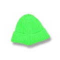 Neon green ribbed knit beanie for kids with wide cuffed brim and warm thick texture - Green