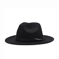 Classic black wool fedora hat with a thin leather belt band on a white background - Adult 56-60cm / Black