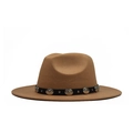 Classic camel wool fedora hat with a black leather band and metal concho studs - Adult 56-60cm / Khaki
