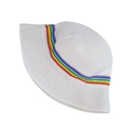 Cappello a secchiello in cotone bianco con strisce arcobaleno per protezione solare estiva - 58cm / Bianco