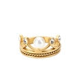 Anillo de corona dorada con banda doble, textura trenzada, perla blanca y detalles de circón - US 7 / Dorado