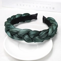 Detail of dark green braided headband with satin finish on elegant white background - Dark Green