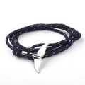 Detailed view of nautical rope bracelet with a silver-tone whale tail anchor clasp - SW-12 Deep Blue Red White Dots