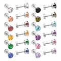 Surgical steel stud earrings with colorful cubic zirconia in twelve vibrant assorted colors - 6mm Round Silver Color