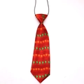 Red Christmas dog tie with green tree patterns and yellow snowflakes for festive pet styling - Small Christmas Tree Leaf