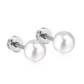 Minimalist white round pearl stud earrings with flat back stainless steel screw closure - 6mm / Steel