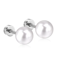 Elegant pair of white pearl stud earrings with polished silver stainless steel posts - 8mm / Steel