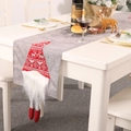 Christmas table runner with 3D grey gnome and red snowflake knit hat decor - Nordic Gnome / Gray
