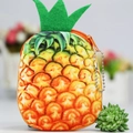 Cute pineapple-shaped plush coin purse with green felt leaves and metallic bead chain - Pineapple