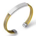 Fashionable two-tone twisted cable titanium steel open bangle with a silver metal plate - Gold & Silver Style 1