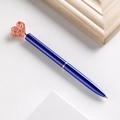 Royal blue metal ballpoint pen featuring elegant rose gold hollow heart topper decorative - 1.0mm Bullet Tip Black Ink / Sapphire Blue