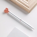 Silberner Metallkugelschreiber mit roségoldener, hohler Herz-Kopfverzierung - 1.0mm Bullet-Spitze Schwarze Tinte / Mattsilber