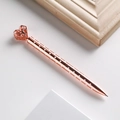 Roségoldener Kugelschreiber mit weißen Punkten und hohlem Herz-Kronen-Aufsatz - 1.0mm Bullet-Spitze Schwarze Tinte / Roségold Polka Dot