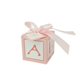 Boîte à bonbons rose en forme de cube pour bébé avec ruban et étiquette For You - Boîte Rose + Étiquette Carrée + Ruban Rose
