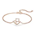 Bracciale in argento sterling S925 oro rosa con ciondolo a cuore e gatto felice - Argento 925 / Oro rosa