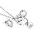 Conjunto de joyas de plata con anillos entrelazados, cristales y perlas blancas - Color Acero (KS114074-KSP)