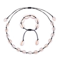 Boheems schelpen sieradenset met handgemaakte geweven ketting en armband in wit - Zwarte Schelpenketting Armband Set (Set 3)