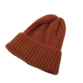 Macro detail of brown ribbed knit texture on a minimalist baby beanie hat - One Size / Coffee