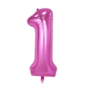 Detail shot of a glossy pink aluminum foil balloon shaped as number one for parties - 1 / Pink