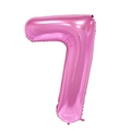 Detailed close-up of a glossy pink number 7 foil balloon for birthday party decorations - Number 7 / Pink