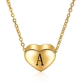 Minimalist gold heart pendant necklace with laser engraved capital letter A on a white background - Gold A