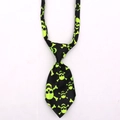 Halloween pet necktie featuring vibrant neon green skulls on smooth black satin fabric - Black with Neon Green Skulls