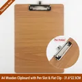 A4 wooden clipboard with 4mm thick light wood grain and integrated metal pen holder - A4 Wooden Board With Flat Clip And Pen Holder