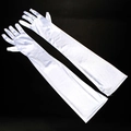Long white satin bridal gloves with elastic fabric finish for wedding ceremonies - One Size / White