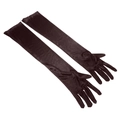 Elegant opera length black satin bridal gloves with glossy finish and full finger design - One Size / Coffee