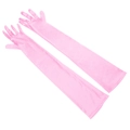 Elegant long pink satin bridal gloves with a glossy finish for formal evening gowns - One Size / Pink