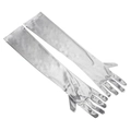 Elegant long bridal silver gloves with metallic satin finish for wedding accessories - One Size / Silver White