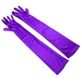 Long purple satin gloves for bridal wedding gown with a smooth silk-like finish - One Size / Purple