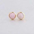 Detail view of 10mm round gold-plated earrings with pink mineral stone inlay - Pink Crystal (26)