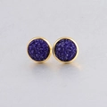Detail of 10mm round gold plated earrings featuring dark blue mineral druzy stones - Navy Blue (22)