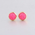 Detailed close-up of 10mm round gold-plated stud earrings with sparkling pink druzy inlay - Pink Texture (17)