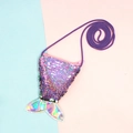 Sequin mermaid tail coin purse for girls with purple body and holographic silver tail fin - Holographic Multicolor