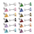 Triangle zircon stud earrings in various colorful gemstones and stainless steel setting - 6mm Triangle Silver Color