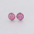Macro detail of 10mm pink glitter stud earrings with silver-tone stainless steel edges - Pink (1)